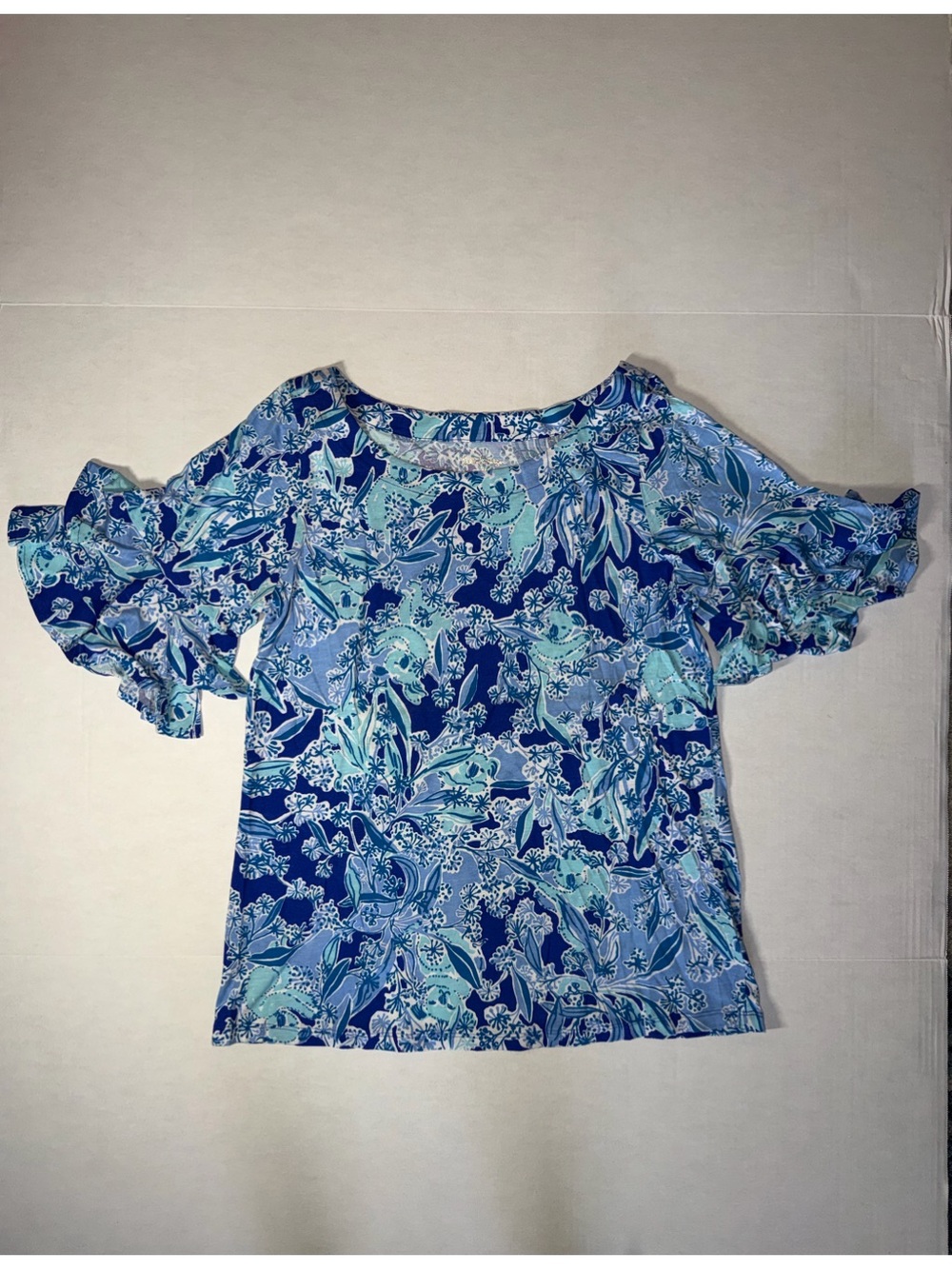 Lilly Pulitzer Blue Floral Cold-Shoulder Blouse